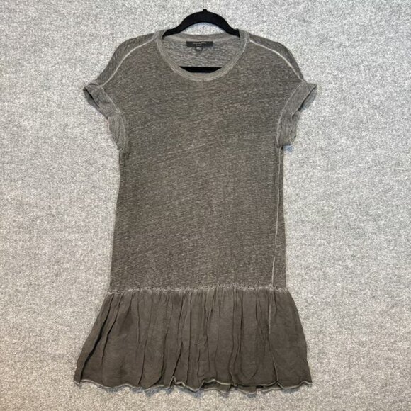 All Saints Dress Womens XS Gray Short Sleeve Jody Jersey Dress Linen Ruffle Hem - Picture 4 of 5
